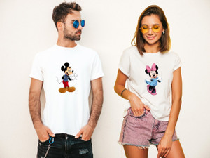 Helenter Printed Couple Round Neck White T-Shirt