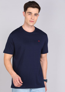 Raymond Solid Men Round Neck Dark Blue T-Shirt