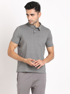 TURTLE Solid Men Polo Neck Grey T-Shirt