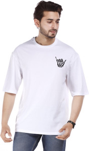 E-MAX Printed Men Round Neck White T-Shirt