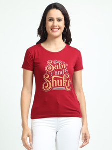 Fleximaa Typography Women Round Neck Maroon T-Shirt