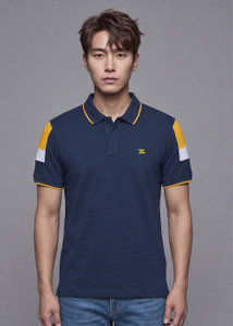 KILLER Colorblock Men Polo Neck Navy Blue T-Shirt