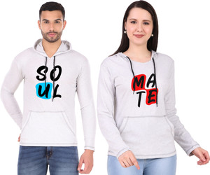 FINETTOUCH Typography Couple Hooded Neck Grey T-Shirt