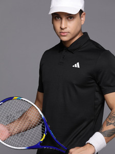 ADIDAS Solid Men Polo Neck Black T-Shirt