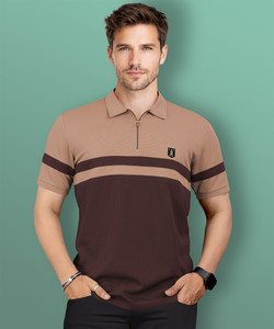 वेबनॉर पुरुषों के लिए पोलो नेक कलर ब्लॉक भूरा टी-शर्ट