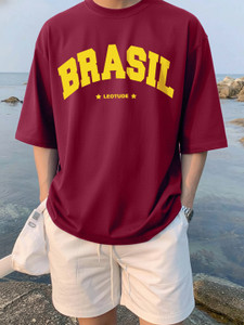 Leotude Printed Men Round Neck Maroon T-Shirt