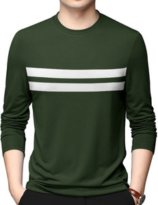 Pytton Striped Men Round Neck Dark Green T-Shirt