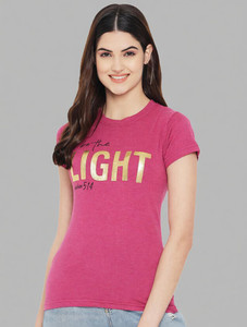 METRONAUT Typography Women Round Neck Pink T-Shirt