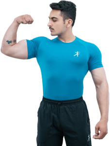Athflex Solid Men Round Neck Blue T-Shirt