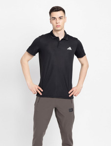 ADIDAS Printed Men Polo Neck Black T-Shirt