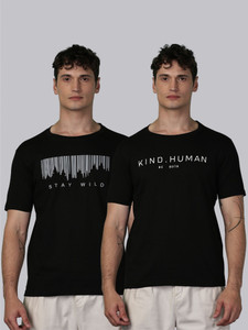 METRONAUT Graphic Print Men Round Neck Reversible Black T-Shirt
