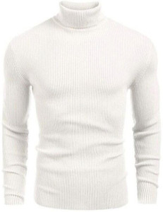 VIAARA Striped Men Turtle Neck White T-Shirt