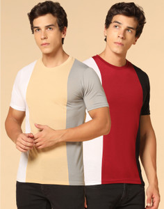 INKKR Colorblock Men Round Neck Multicolor T-Shirt