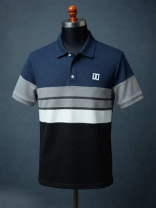 DyrectDeals Colorblock Men Polo Neck Navy Blue T-Shirt