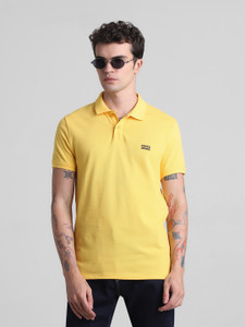 JACK & JONES Solid Men Polo Neck Yellow T-Shirt