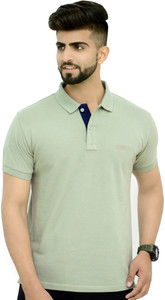 3BROS Solid Men Polo Neck Green T-Shirt