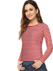 HouseOfCommon Striped Women Round Neck Red, White T-Shirt
