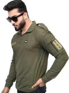 OMEE GOLD Military Camouflage Men Polo Neck Dark Green T-Shirt - Image 5