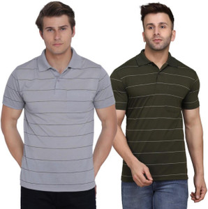 INKKR Striped Men Polo Neck Multicolor T-Shirt