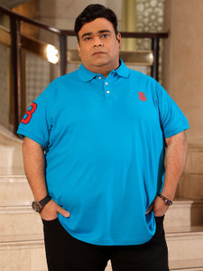 bigbanana Solid Men Polo Neck Blue T-Shirt