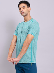 TECHNOSPORT Solid Men Round Neck Blue T-Shirt