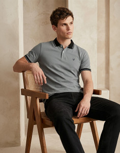 Allen Solly Men Solid Polo Neck Cotton Blend Grey T-Shirt - Image 1