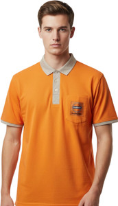 UNISIM Typography Men Polo Neck Orange T-Shirt