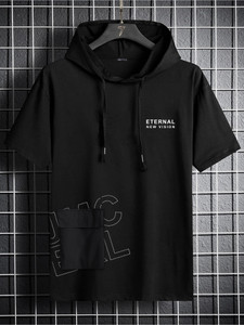 Jump Cuts Printed Men Hooded Neck Black T-Shirt