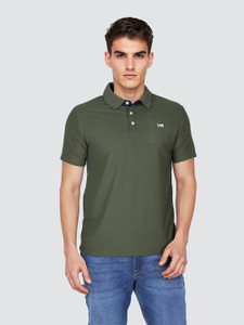 LEE Solid Men Polo Neck Green T-Shirt