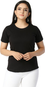 JOYCOOTS Solid Women Round Neck Black T-Shirt