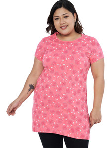Star Touch Printed Women Round Neck Pink T-Shirt