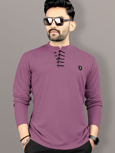 VeBNoR Self Design Men Polo Neck Purple T-Shirt