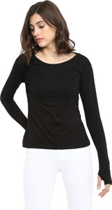 Ap'pulse Solid Women Round Neck Black T-Shirt