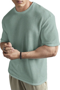 TeeWink Self Design Men Round Neck Light Green T-Shirt