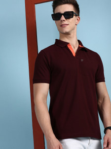 LUX cozi Solid Men Polo Neck Brown T-Shirt