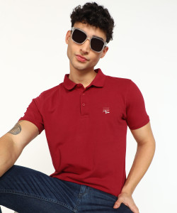 Spykar Solid Men Polo Neck Red T-Shirt