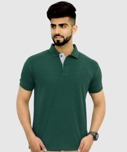 3BROS Solid Men Polo Neck Green T-Shirt
