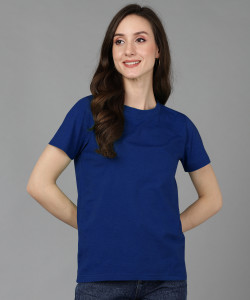 Adyavastram Solid Women Round Neck Blue T-Shirt