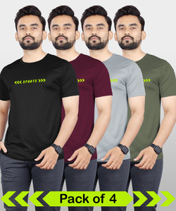 VeBNoR Self Design Men Round Neck Black, Maroon, Grey, Dark Green T-Shirt