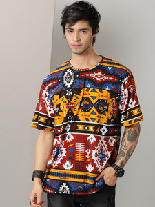 RodZen Geometric Print Men Round Neck Multicolor T-Shirt