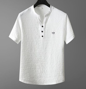 New Pramukh Self Design Men Henley Neck Reversible White T-Shirt