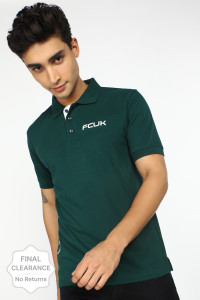 French Connection Solid Men Polo Neck Green T-Shirt