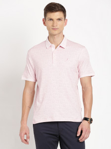 INDIAN TERRAIN Printed Men Polo Neck Pink T-Shirt