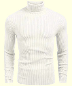 Modern Mode Creation Striped Men High Neck White T-Shirt