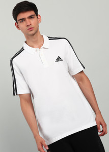 ADIDAS Solid Men Polo Neck White T-Shirt