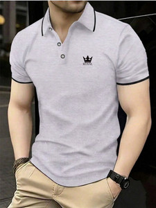AACHIPAN Men Grey Polo Neck T-Shirt - Image 5