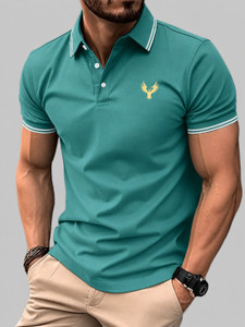 ALIFORNIA Solid Men Polo Neck Green T-Shirt