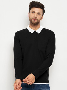 FIRST POSTION Solid Men Polo Neck Black T-Shirt