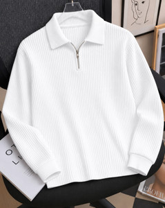 Flipkart SmartBuy Men Zip Neck White T-Shirt - Image 5