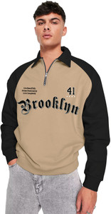 Jump Cuts Printed Men Polo Neck Beige T-Shirt
